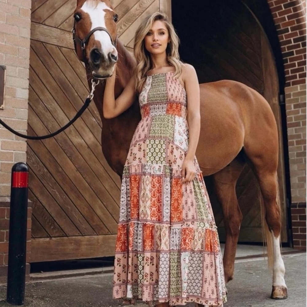 ANTHROPOLOGY Floral Patchwork Maxi Dress - Multicolor with adjustable straps